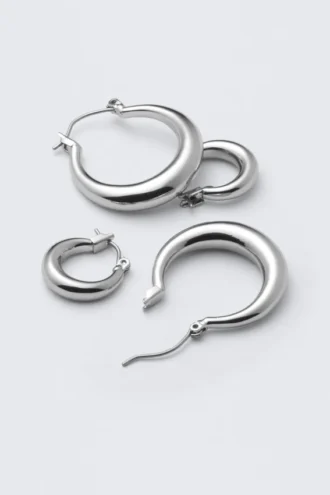 2-Pack Polished Hoop Earrings – Silver