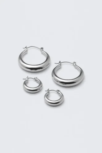 2-Pack Polished Hoop Earrings – Silver