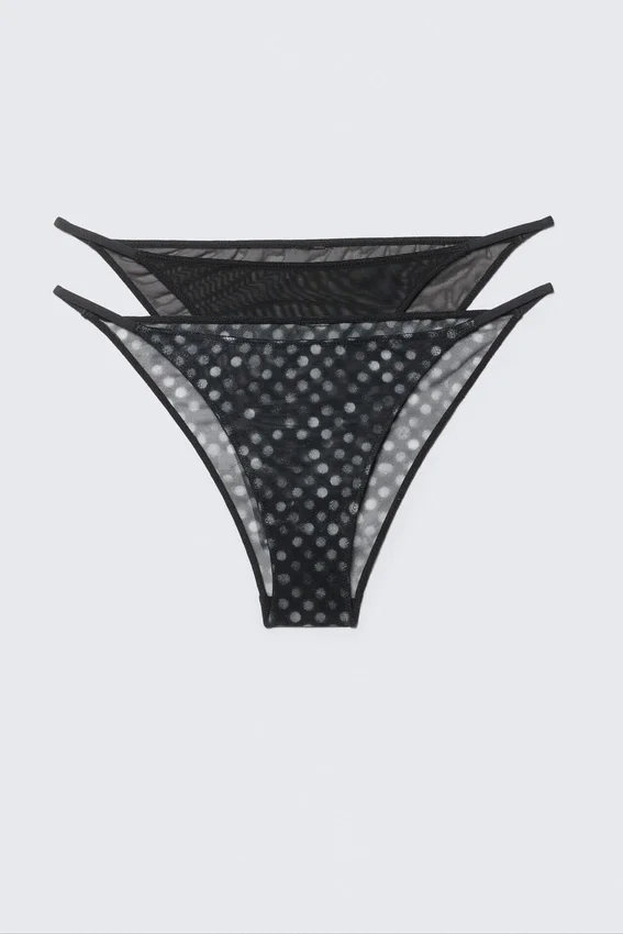 2-Pack Printed Tanga Mesh Brazilian Bottoms – Black – Dots 2-Pack Printed Tanga Mesh Brazilian Bottoms – Black – Dots