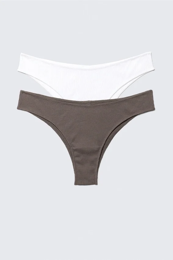 2-Pack Ribbed Brazilian Briefs – White & Washed Grey 2-Pack Ribbed Brazilian Briefs – White & Washed Grey