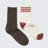 2-Pack Ribbed Crew Socks – Solid Brown & Graphic Cream 2-Pack Ribbed Crew Socks – Solid Brown & Graphic Cream