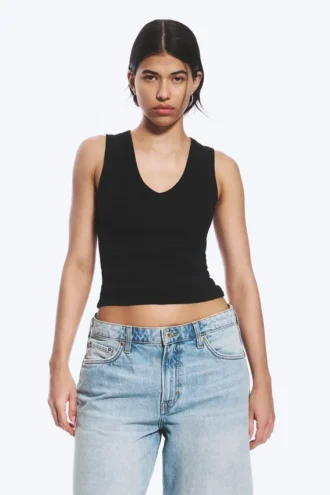 2-Pack Ribbed V-Neck Tank Top – Black