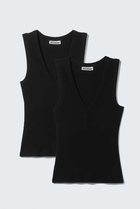 2-Pack Ribbed V-Neck Tank Top – Black 2-Pack Ribbed V-Neck Tank Top – Black
