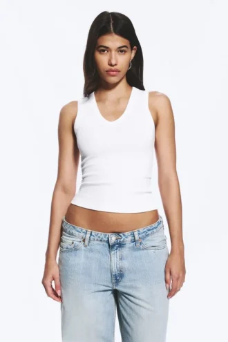 2-Pack Ribbed V-Neck Tank Top – White
