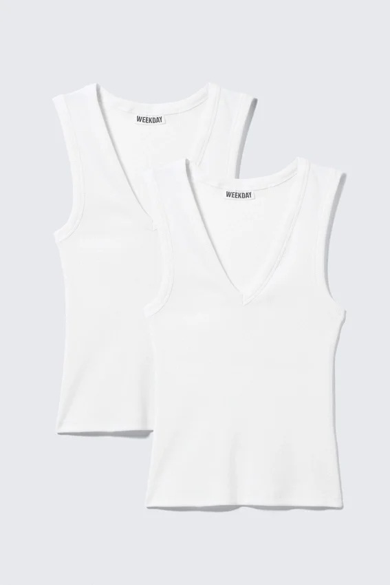 2-Pack Ribbed V-Neck Tank Top – White 2-Pack Ribbed V-Neck Tank Top – White
