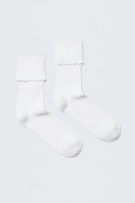 2-Pack Scalloped Edge Crew Socks – White 2-Pack Scalloped Edge Crew Socks – White
