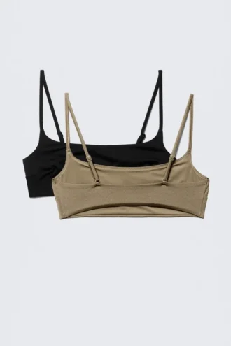 2-Pack Scoop Neck Bikini Tops – Black & Beige