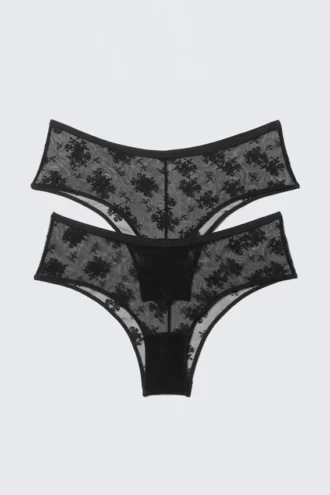 2-Pack Sheer Lace Hipster Briefs – Black