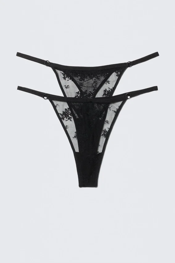 2-Pack Sheer Lace Tanga Thongs – Black 2-Pack Sheer Lace Tanga Thongs – Black