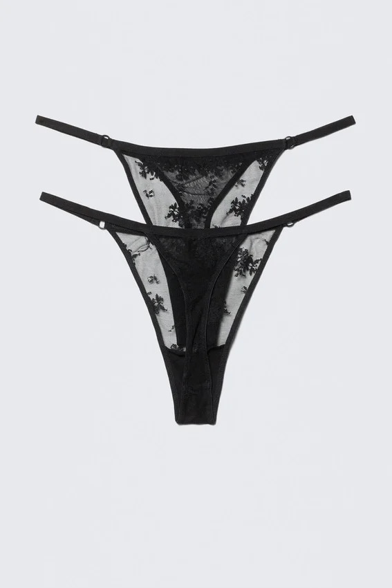 2-Pack Sheer Lace Tanga Thongs – Black 2-Pack Sheer Lace Tanga Thongs – Black