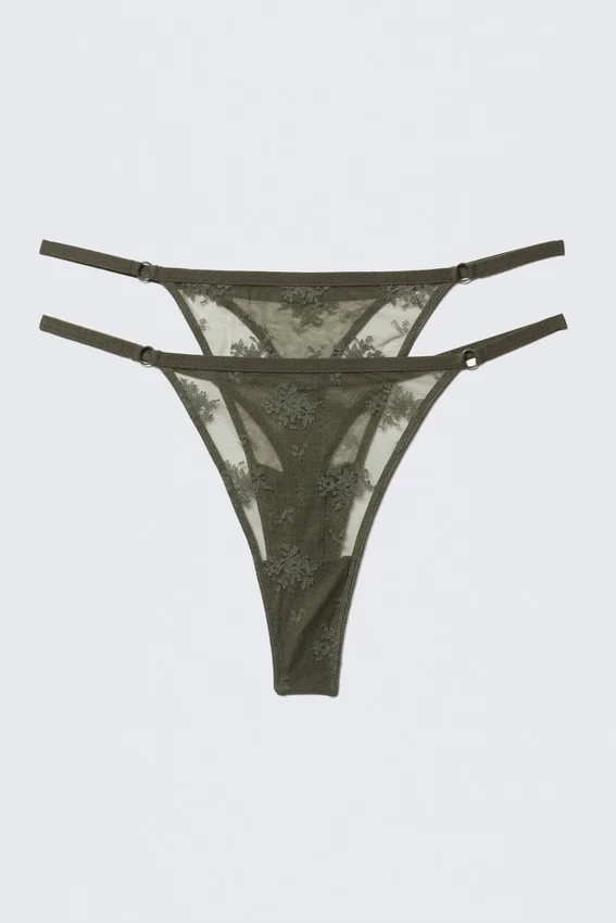 2-Pack Sheer Lace Tanga Thongs – Dark Khaki Green 2-Pack Sheer Lace Tanga Thongs – Dark Khaki Green