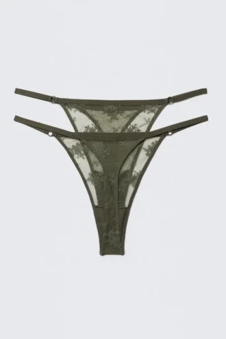 2-Pack Sheer Lace Tanga Thongs – Dark Khaki Green