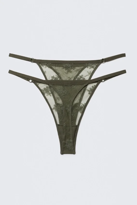 2-Pack Sheer Lace Tanga Thongs – Dark Khaki Green 2-Pack Sheer Lace Tanga Thongs – Dark Khaki Green