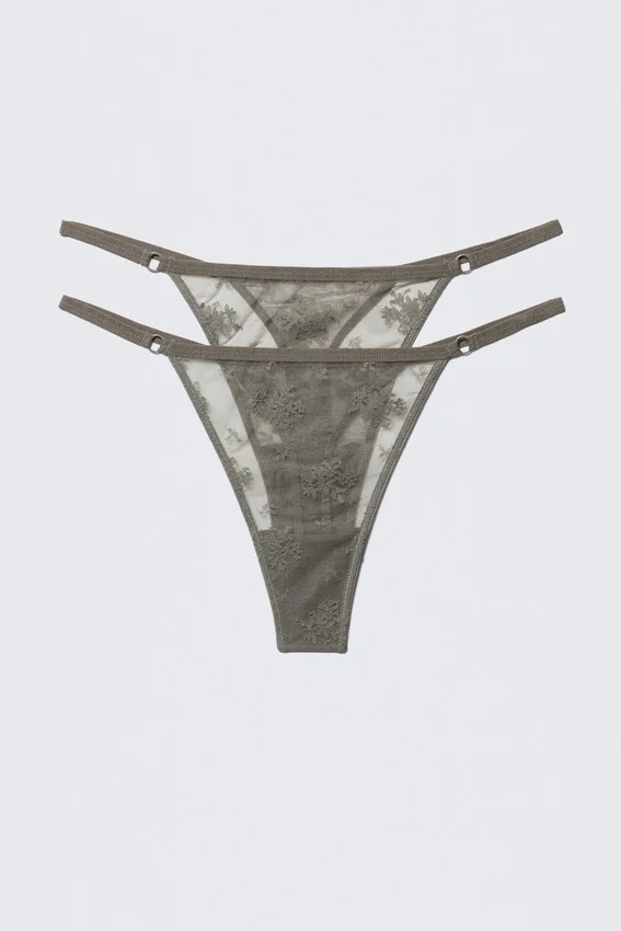 2-Pack Sheer Lace Tanga Thongs – Dusty Grey 2-Pack Sheer Lace Tanga Thongs – Dusty Grey