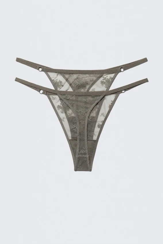 2-Pack Sheer Lace Tanga Thongs – Dusty Grey 2-Pack Sheer Lace Tanga Thongs – Dusty Grey