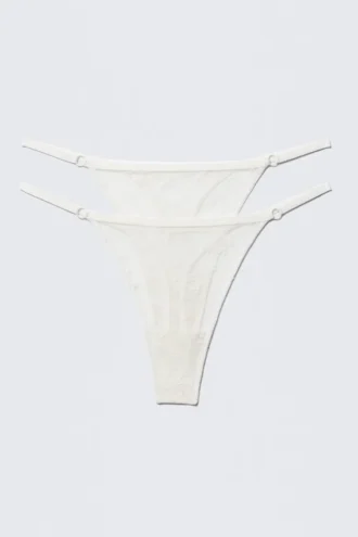 2-Pack Sheer Lace Tanga Thongs – White