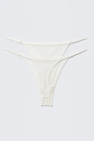 2-Pack Sheer Lace Tanga Thongs – White