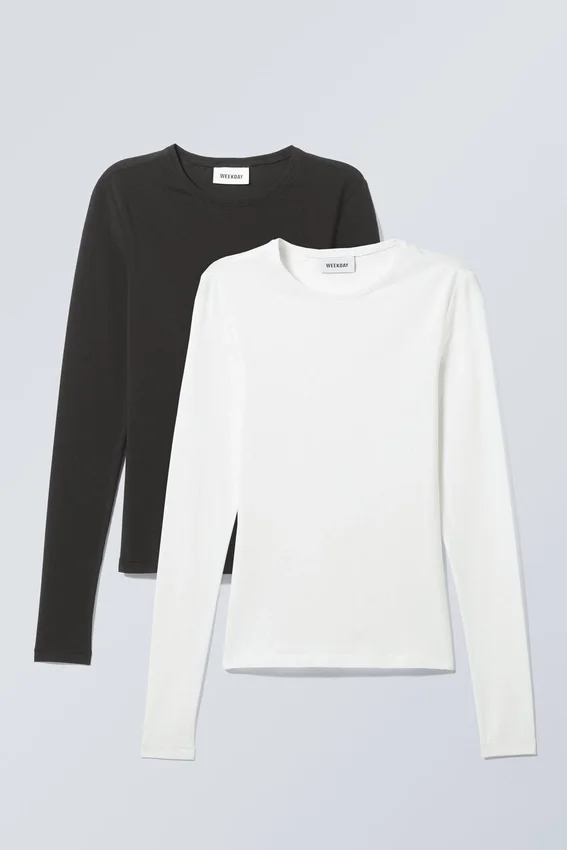 2-Pack Slim Fitted Long Sleeves – Black & White 2-Pack Slim Fitted Long Sleeves – Black & White