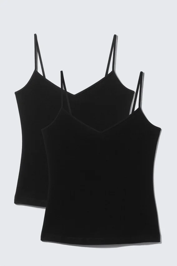 2-Pack Slim V-Neck Cotton Singlet – Black 2-Pack Slim V-Neck Cotton Singlet – Black