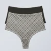 2-Pack Soul Soft High Rise Thongs – Dark Grey/Checked Greige