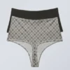 2-Pack Soul Soft High Rise Thongs – Dark Grey/Checked Greige