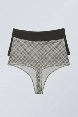 2-Pack Soul Soft High Rise Thongs – Dark Grey/Checked Greige