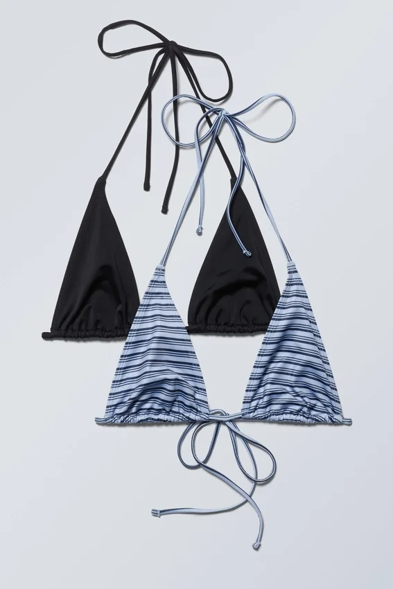 2-Pack Strappy Triangle Bikini Tops – Black & Blue Stripe 2-Pack Strappy Triangle Bikini Tops – Black & Blue Stripe