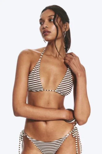 2-Pack Strappy Triangle Bikini Tops – Black + Brown Stripe