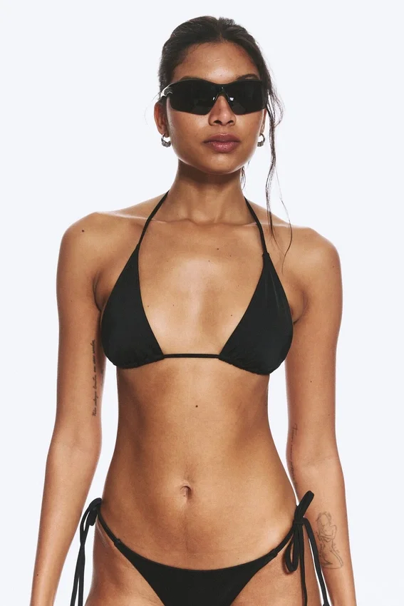 2-Pack Strappy Triangle Bikini Tops – Black + Brown Stripe 2-Pack Strappy Triangle Bikini Tops – Black + Brown Stripe