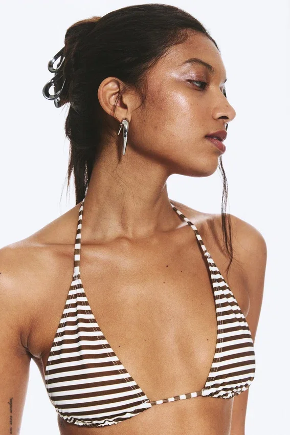 2-Pack Strappy Triangle Bikini Tops – Black + Brown Stripe 2-Pack Strappy Triangle Bikini Tops – Black + Brown Stripe