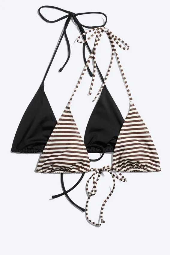 2-Pack Strappy Triangle Bikini Tops – Black + Brown Stripe 2-Pack Strappy Triangle Bikini Tops – Black + Brown Stripe