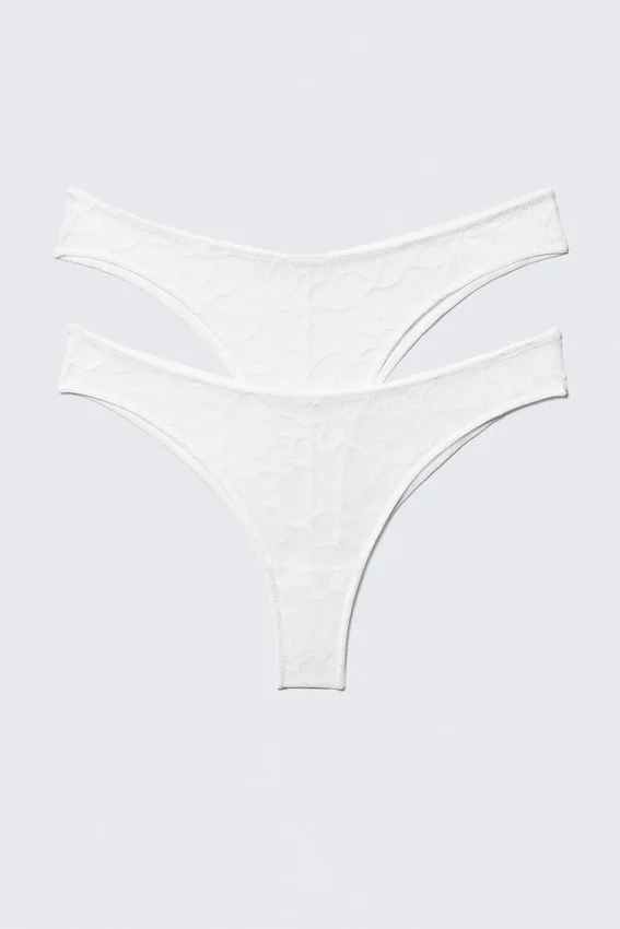 2-Pack Swirly Lace Brazilian Briefs – White 2-Pack Swirly Lace Brazilian Briefs – White