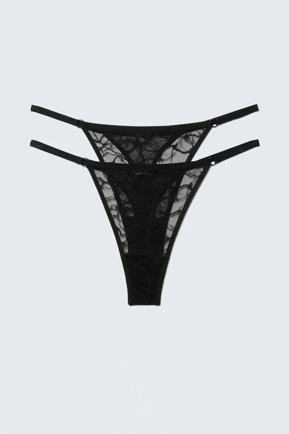 2-Pack Swirly Lace Tanga Thongs – Black 2-Pack Swirly Lace Tanga Thongs – Black