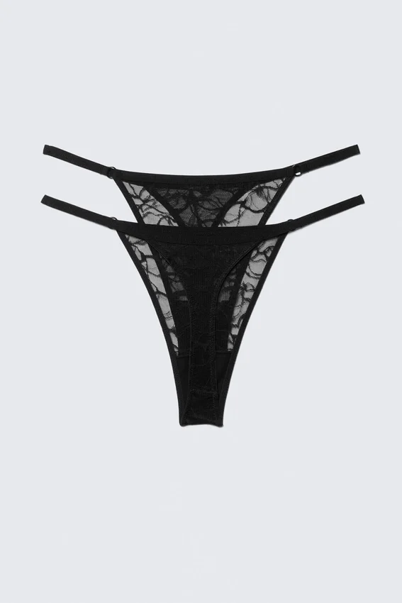 2-Pack Swirly Lace Tanga Thongs – Black 2-Pack Swirly Lace Tanga Thongs – Black