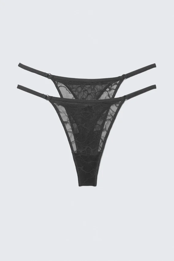 2-Pack Swirly Lace Tanga Thongs – Dark Grey 2-Pack Swirly Lace Tanga Thongs – Dark Grey