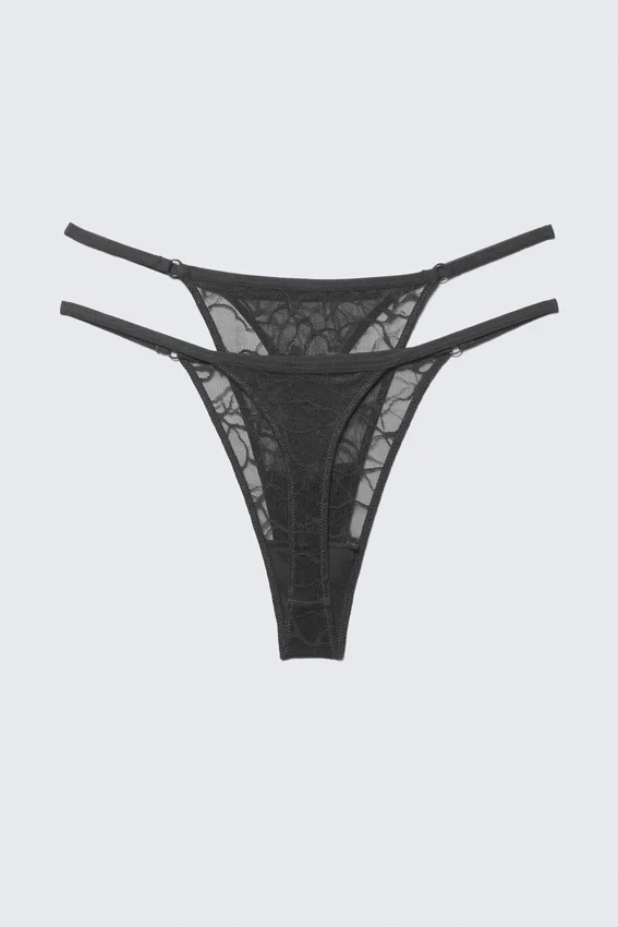 2-Pack Swirly Lace Tanga Thongs – Dark Grey 2-Pack Swirly Lace Tanga Thongs – Dark Grey