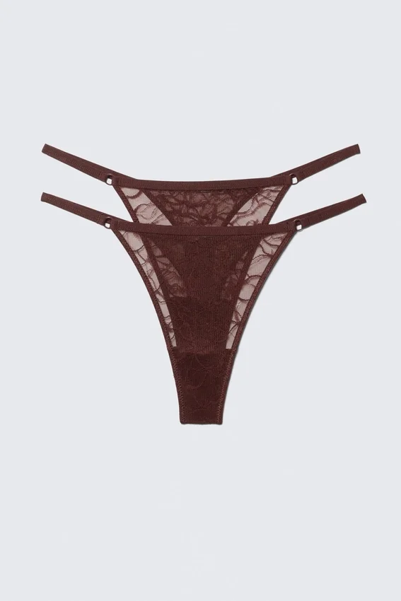 2-Pack Swirly Lace Tanga Thongs – Dark Red 2-Pack Swirly Lace Tanga Thongs – Dark Red