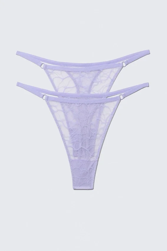 2-Pack Swirly Lace Tanga Thongs – Light Lilac 2-Pack Swirly Lace Tanga Thongs – Light Lilac