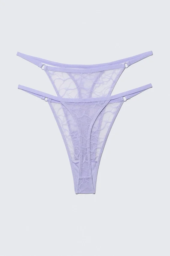 2-Pack Swirly Lace Tanga Thongs – Light Lilac 2-Pack Swirly Lace Tanga Thongs – Light Lilac