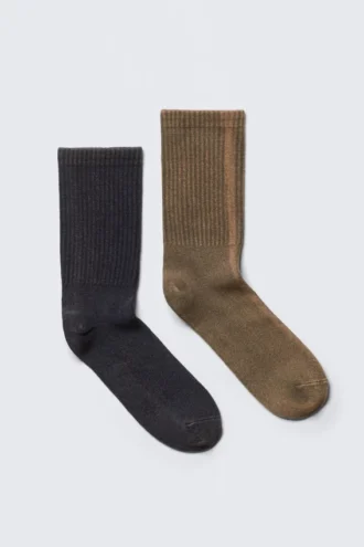 2-Pack Washed Crew Socks – Dark Blue & Beige