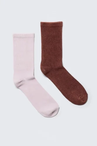 2-Pack Washed Crew Socks – Light Pink/Rust