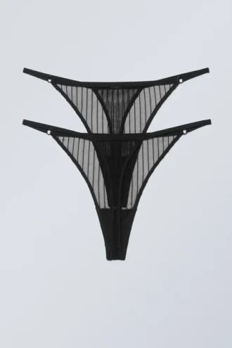 2-Pack Zelda Lace Thong – Black Stripe