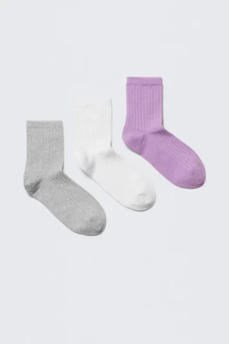 3-Pack Bella Short Sock – Light Grey/White/Lilac