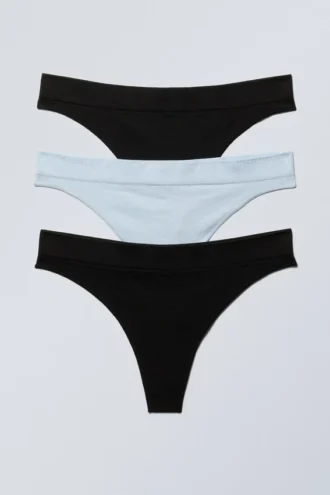 3-Pack Cat Soft Seamless High Rise Thongs – Black & Light Blue