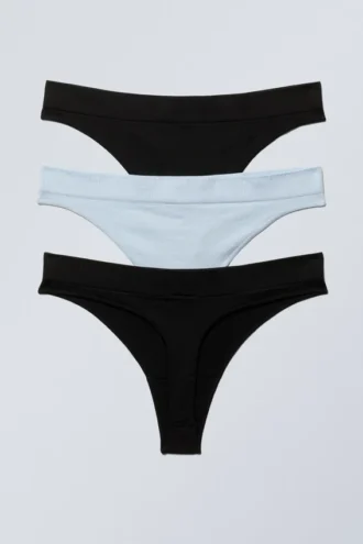 3-Pack Cat Soft Seamless High Rise Thongs – Black & Light Blue