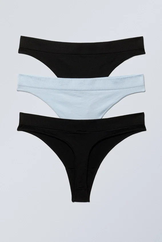 3-Pack Cat Soft Seamless High Rise Thongs – Black & Light Blue 3-Pack Cat Soft Seamless High Rise Thongs – Black & Light Blue