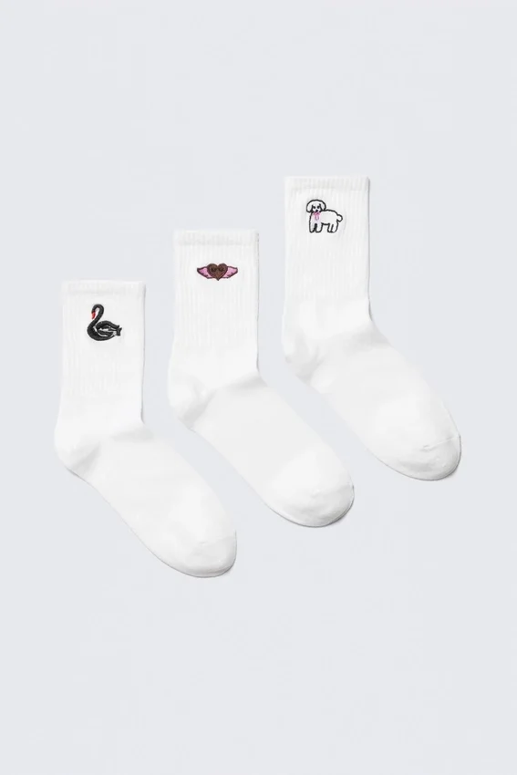 3-Pack Crew Sock – White Embroidered Mix 3-Pack Crew Sock – White Embroidered Mix