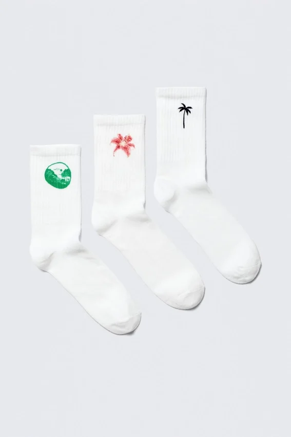 3-Pack Embroidered Crew Socks – White – Embroidered Mix 3-Pack Embroidered Crew Socks – White – Embroidered Mix