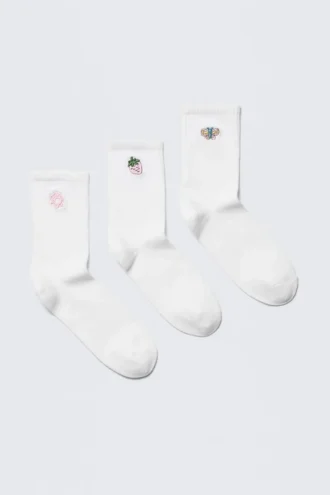 3-Pack Embroidered Crew Socks – White – Embroidered Mix 3-Pack Embroidered Crew Socks – White – Embroidered Mix