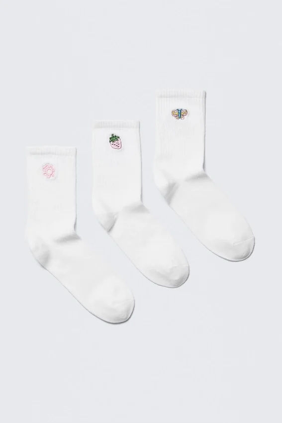 3-Pack Embroidered Crew Socks – White – Embroidered Mix 3-Pack Embroidered Crew Socks – White – Embroidered Mix